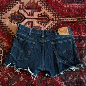 Levi's Dark Blue Denim Cutoff Shorts with Frayed Hem